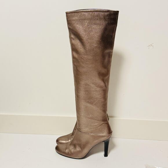 Stuart Weitzman Boots Womens 8 Brown Gold Metallic Leather Knee High Heel - Picture 5 of 13